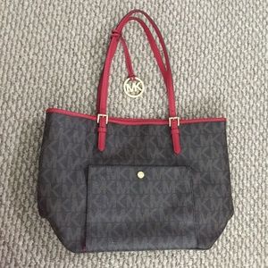 Michael Kors Monogram Tote in Brown/Red